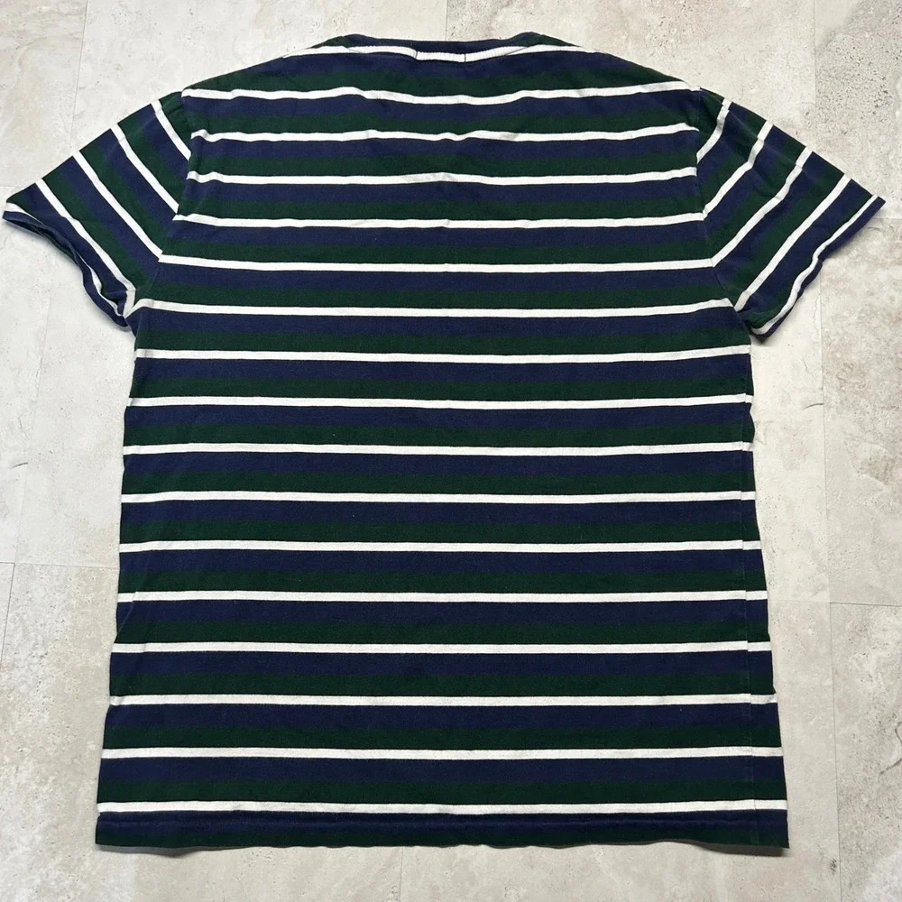 Polo Ralph Lauren Striped T-Shirt Navy Green Mens Medium Custom Slim Fit 0512